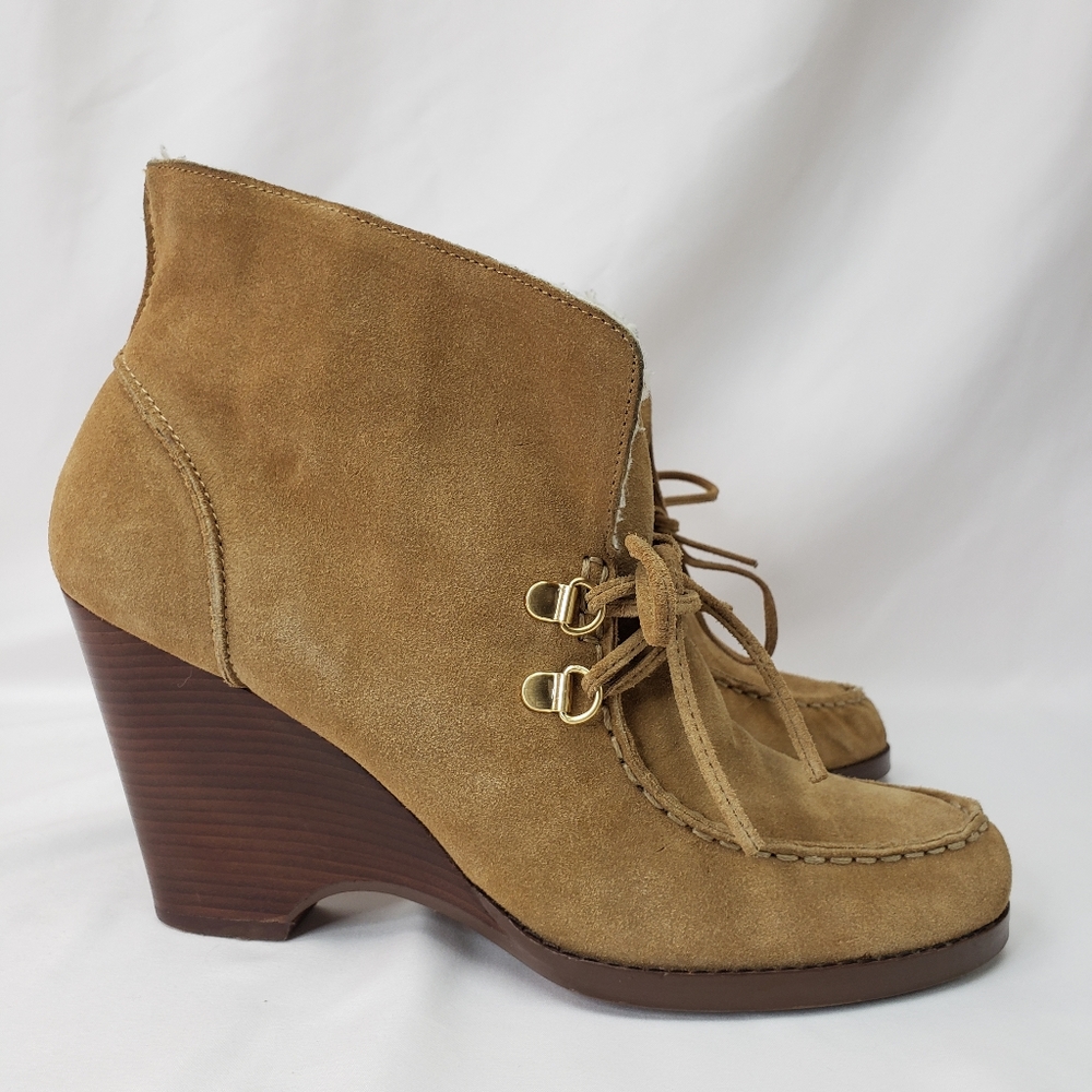 MICHAEL Michael Kors Suede & Shearling Moccasin Style Lace Up Leather Bo…